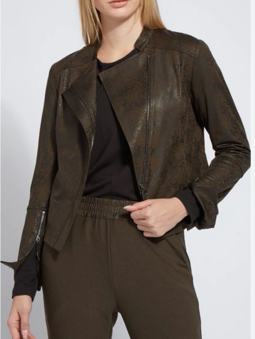 Lysse New York Sz L  Faux-Leather Snake Skin Moto Jacket
